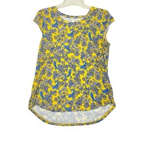 Emaline Blouse Women S Yellow Blue Paisley Stretch Cap Sleeve Pullover Casual